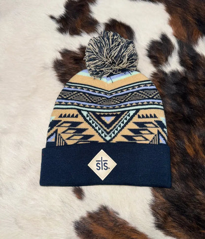 STS Aztec Pom Beanie Blue Winter Hats