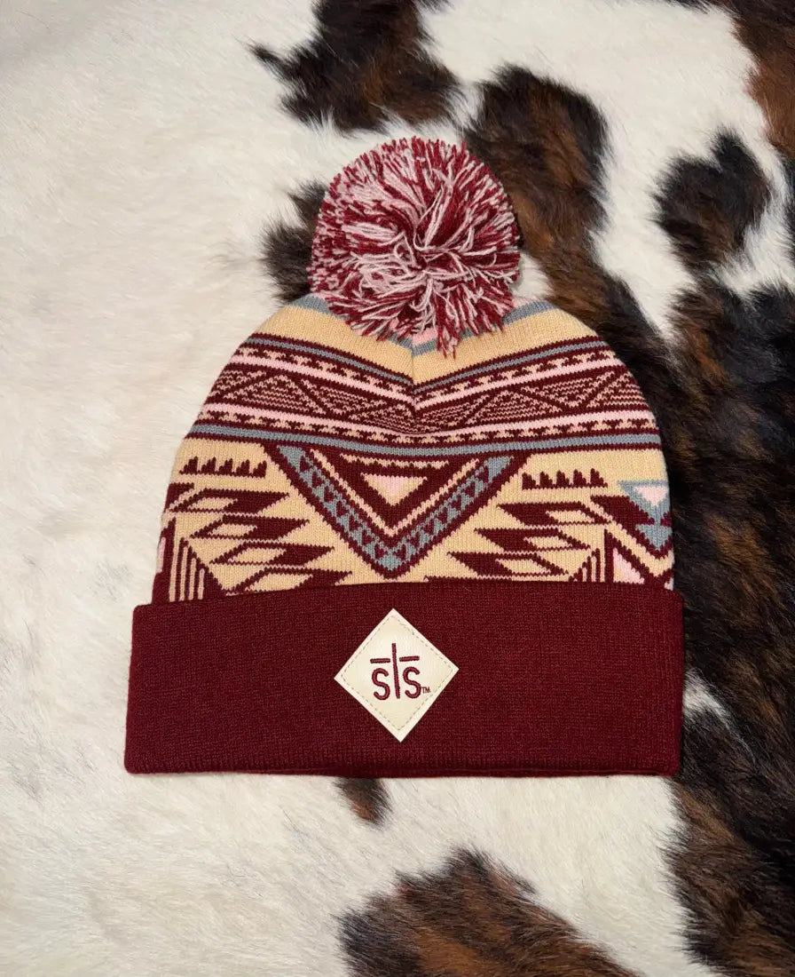 STS Aztec Pom Beanie Red Winter Hats