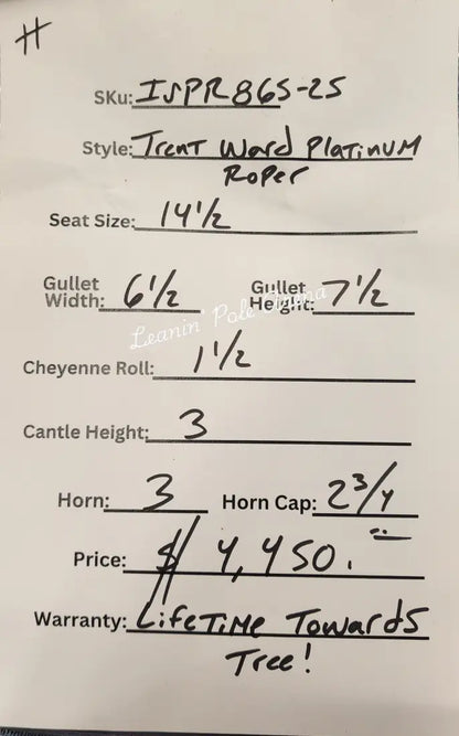 Trent Ward 14.5’’ Platinum Rope Saddle 14.5’’ / 6.5’’ Rope Saddle