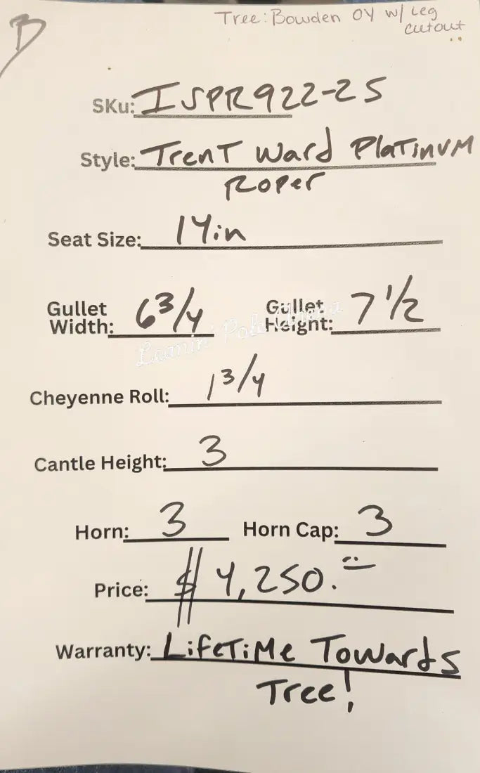 Trent Ward 14’’ Platinum Rope Saddle 14’’ / 6.75’’ Rope Saddle