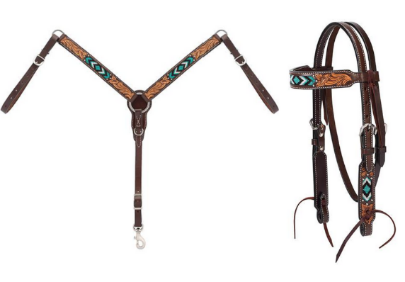 Weaver Turquoise Cross Turquoise Beaded Pony Tack Set