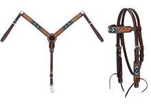Load image into Gallery viewer, Weaver Turquoise Cross Turquoise Beaded Pony Tack Set
