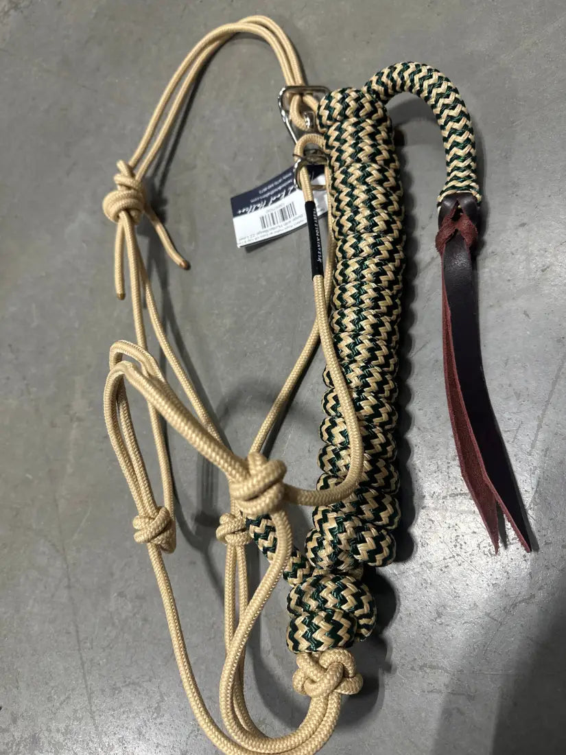 Twisted Knot Halters Rope Halter w/ Easy Off Clip & Lead Beige with Hunter/Beige ZZ Lead Halter