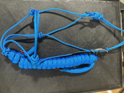 Twisted Knot Halters Rope Halter w/ Easy Off Clip & Lead Blue with Blue Lead Halter
