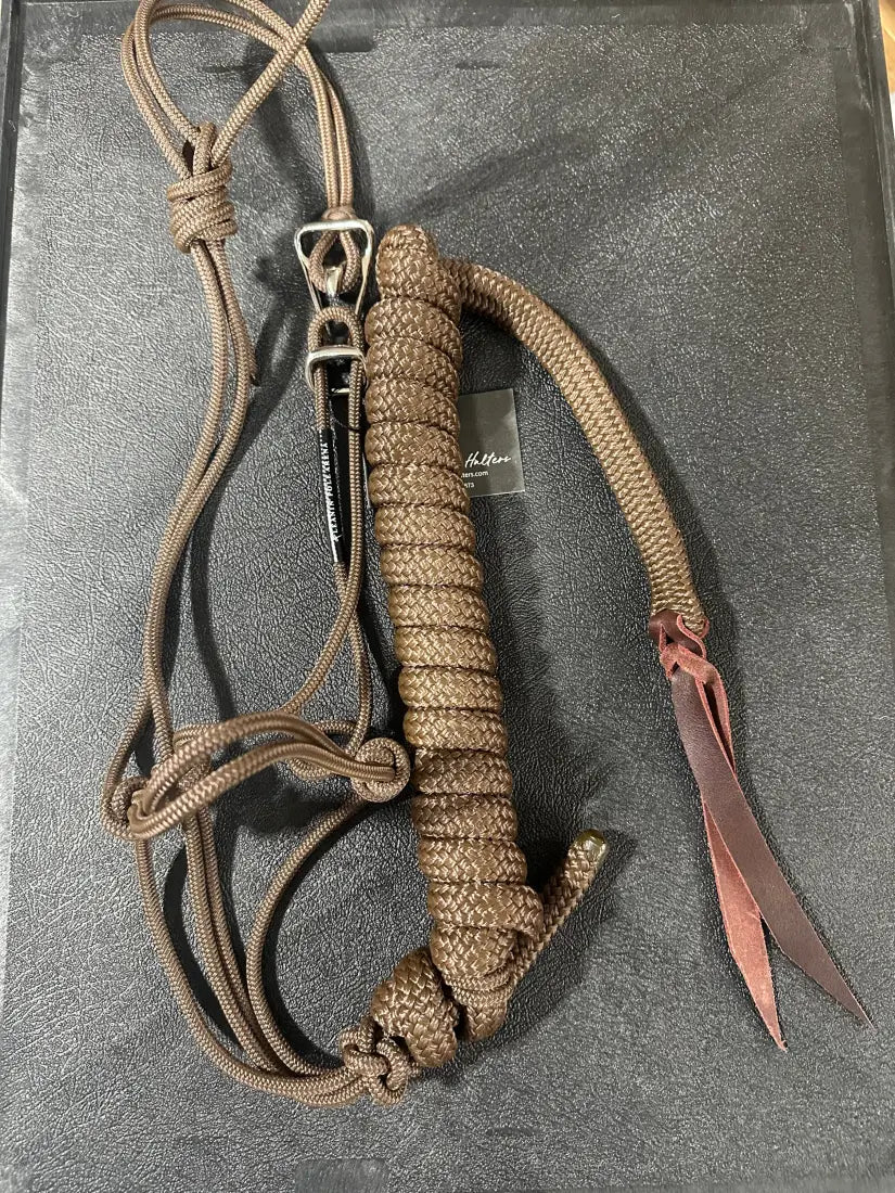 Twisted Knot Halters Rope Halter w/ Easy Off Clip & Lead Brown with Brown Lead Halter