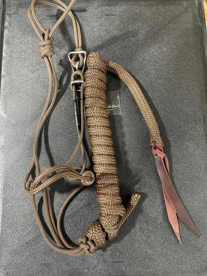 Twisted Knot Halters Rope Halter w/ Easy Off Clip & Lead Brown with Brown Lead Halter