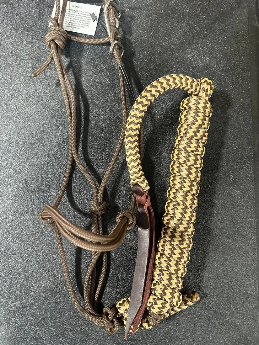 Twisted Knot Halters Rope Halter w/ Easy Off Clip & Lead Brown with Brown/Beige ZZ Lead Halter