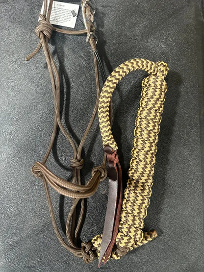Twisted Knot Halters Rope Halter w/ Easy Off Clip & Lead Brown with Brown/Beige ZZ Lead Halter