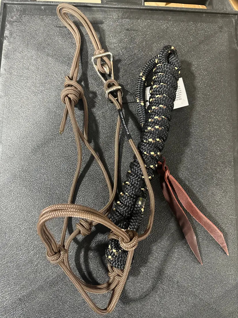 Twisted Knot Halters Rope Halter w/ Easy Off Clip & Lead Brown with Black w/Brown&Beige Tracers Lead Halter