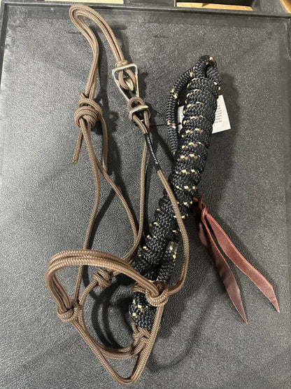 Twisted Knot Halters Rope Halter w/ Easy Off Clip & Lead Brown with Black w/Brown&Beige Tracers Lead Halter