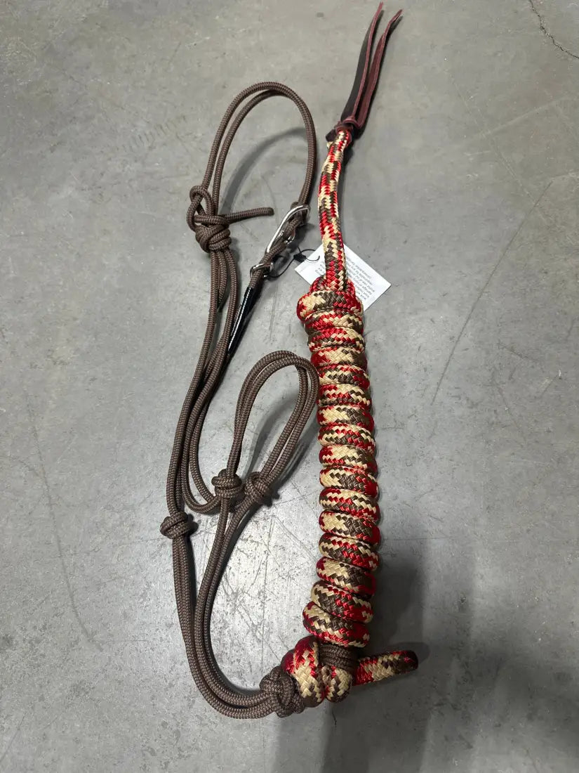 Twisted Knot Halters Rope Halter w/ Easy Off Clip & Lead Brown with Red/Brown/Beige CH Lead Halter