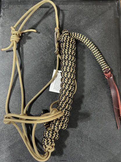 Twisted Knot Halters Rope Halter w/ Easy Off Clip & Lead Gold with Black/Gold ZZ Lead Halter