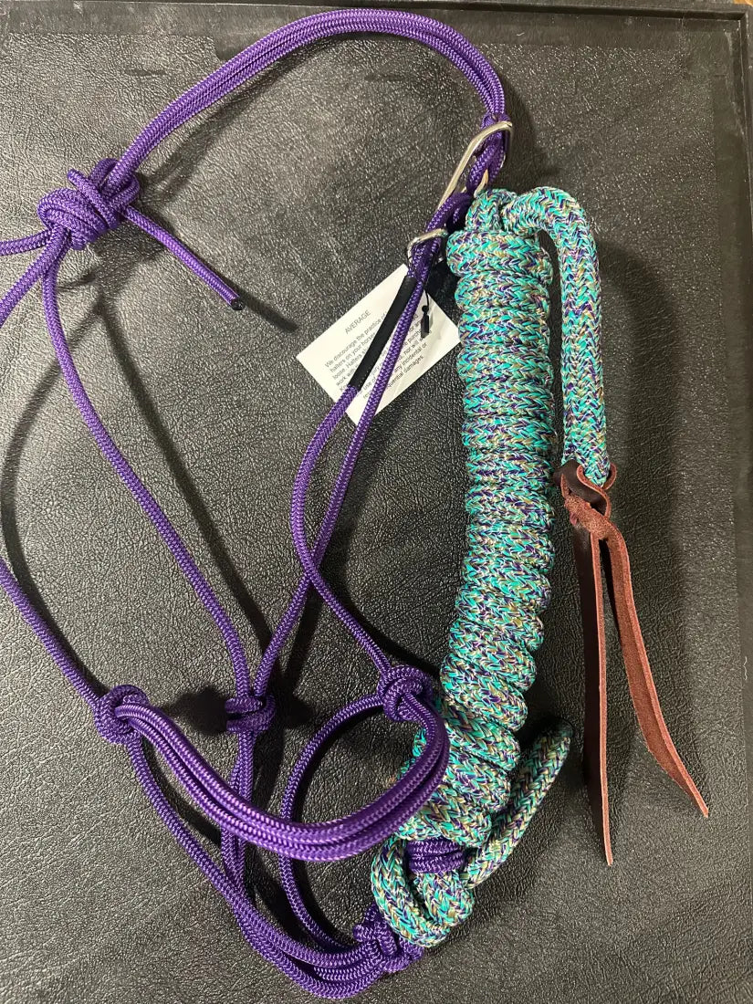 Twisted Knot Halters Rope Halter w/ Easy Off Clip & Lead Purple with Gold/Purple/Turq Blend Lead Halter