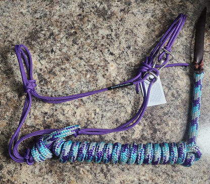 Twisted Knot Halters Rope Halter w/ Easy Off Clip & Lead Purple with Purple/Silver/Baby Blue CH Lead Halter