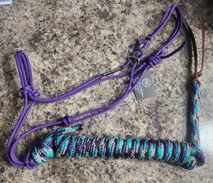 Twisted Knot Halters Rope Halter w/ Easy Off Clip & Lead Purple with Purple/Turq/Burg/Silver CH Lead Halter