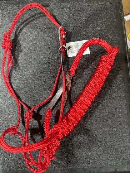 Twisted Knot Halters Rope Halter w/ Easy Off Clip & Lead Red with Red Lead Halter