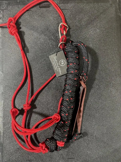 Twisted Knot Halters Rope Halter w/ Easy Off Clip & Lead Red with Black w/Red Tracer Lead Halter