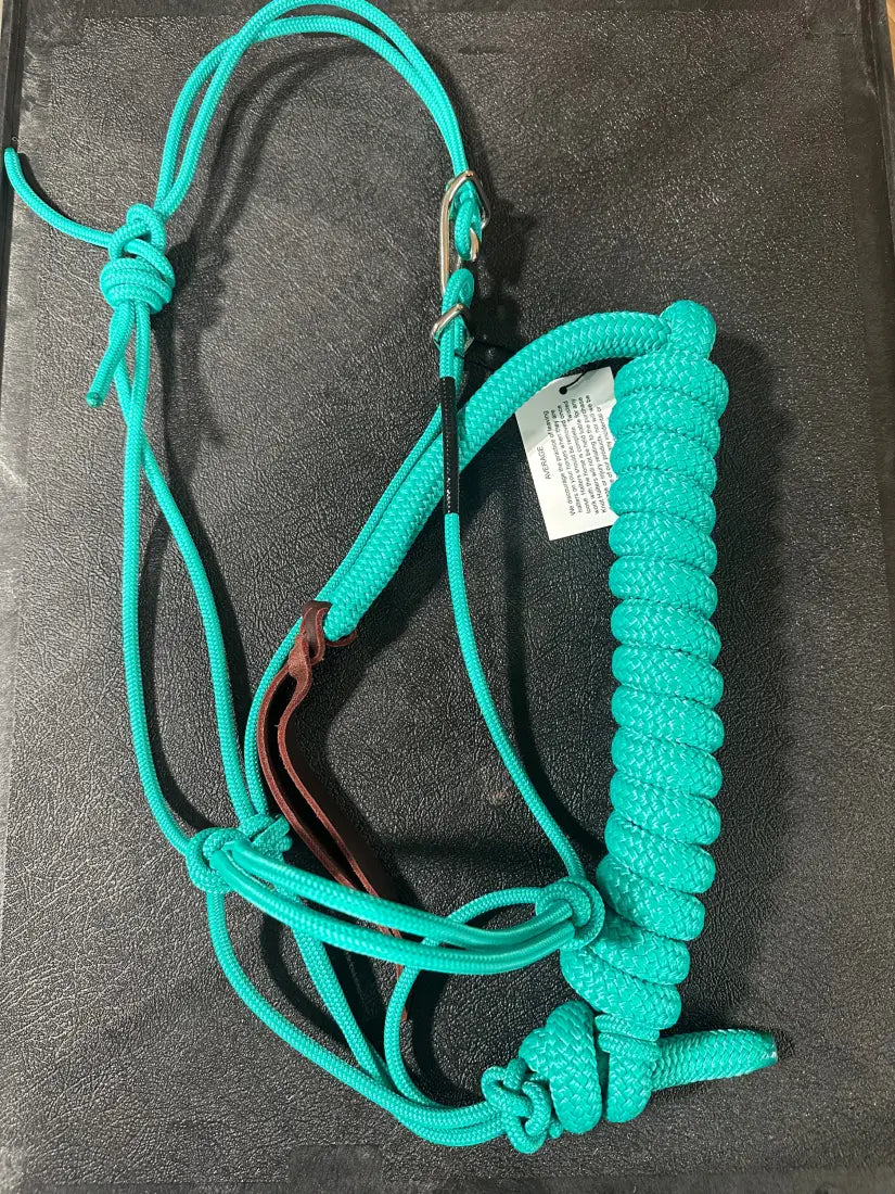 Twisted Knot Halters Rope Halter w/ Easy Off Clip & Lead Turquoise with Turquoise Lead Halter