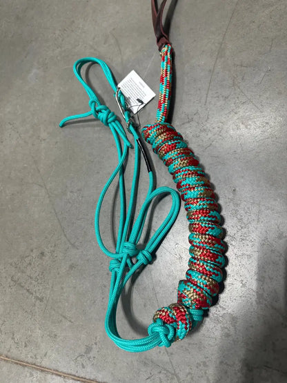 Twisted Knot Halters Rope Halter w/ Easy Off Clip & Lead Turquoise with Red/Gold/Turq Ch Lead Halter
