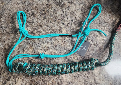 Twisted Knot Halters Rope Halter w/ Easy Off Clip & Lead Turquoise with Turq/Black/Gold Blend Lead Halter