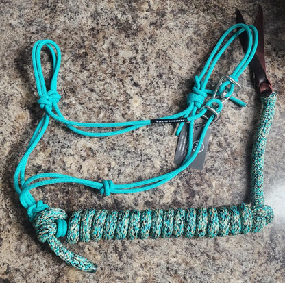 Twisted Knot Halters Rope Halter w/ Easy Off Clip & Lead Turquoise with Turq Camo Lead Halter