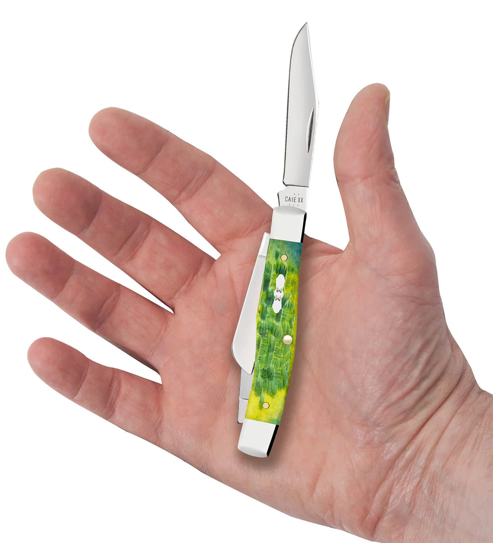 Case Peach Seed Jig Green Apple Bone Medium Stockman Knife