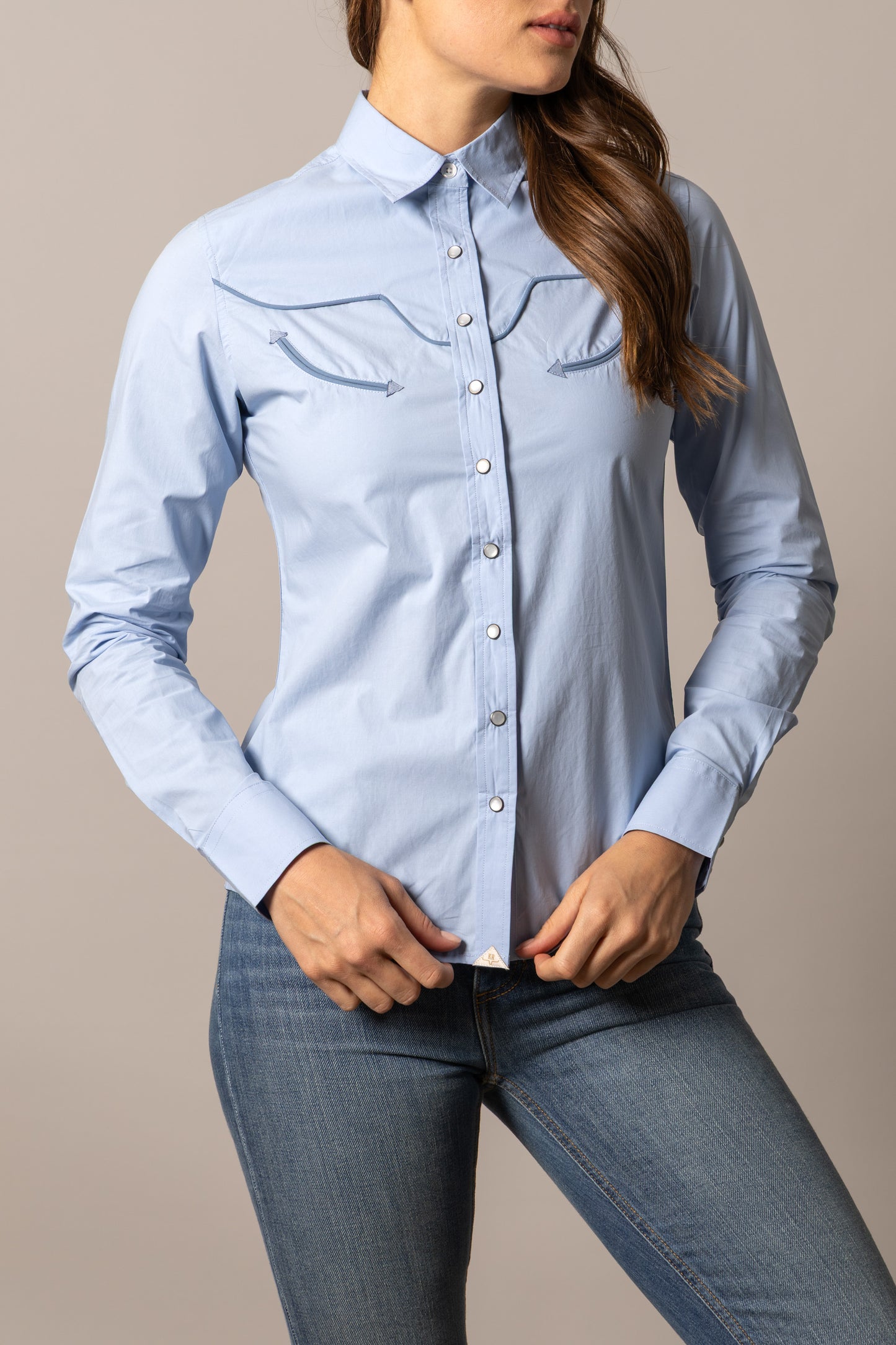 Kimes Ranch Women's Light Blue Long Horn Western Shirt