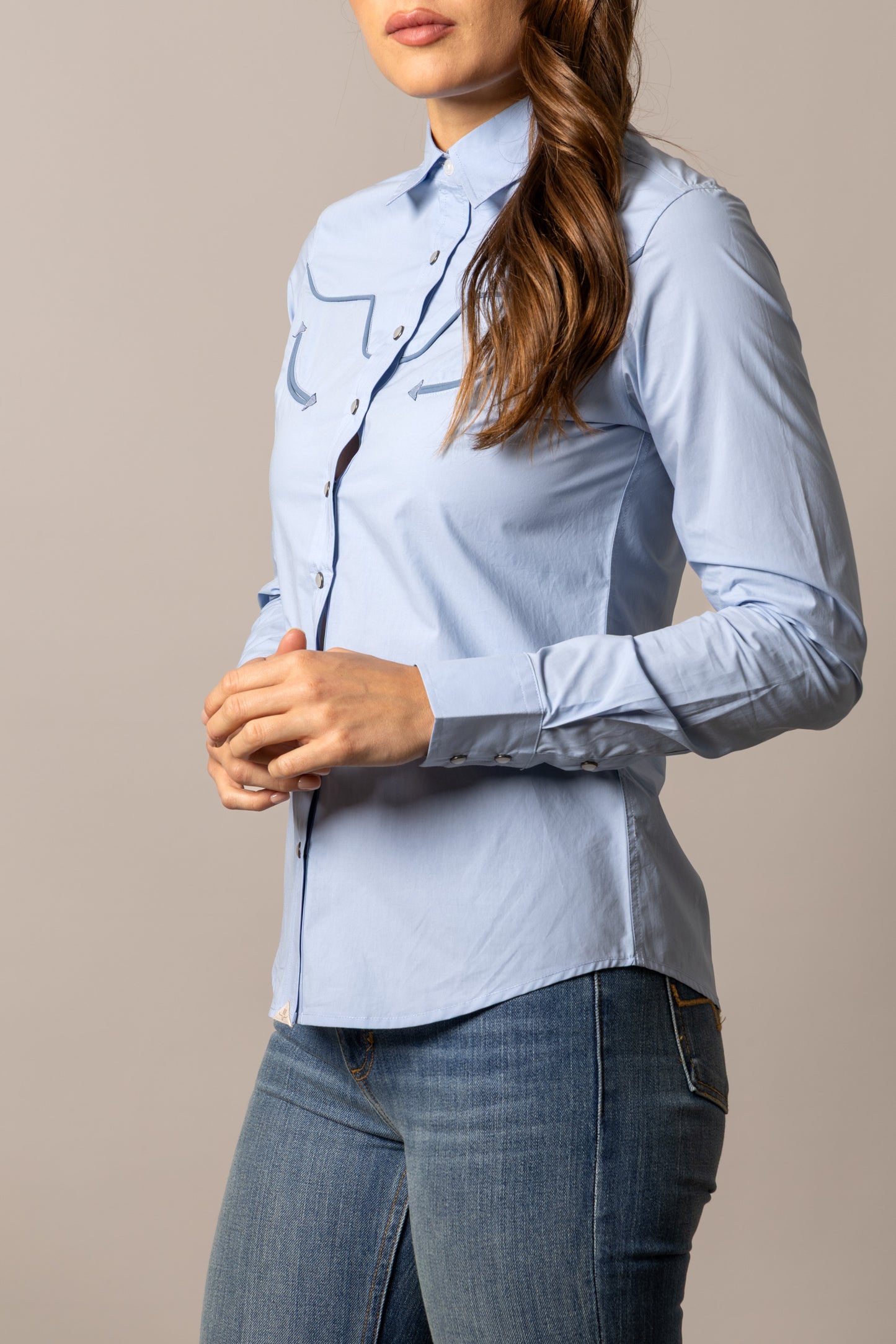 Kimes Ranch Women's Light Blue Long Horn Western Shirt