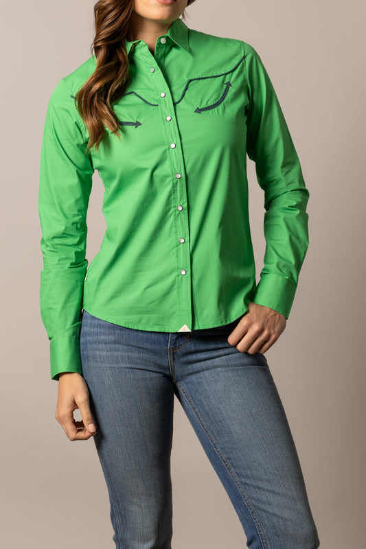 Kimes Ranch Women's Kelly Green Long Horn Western Shirt