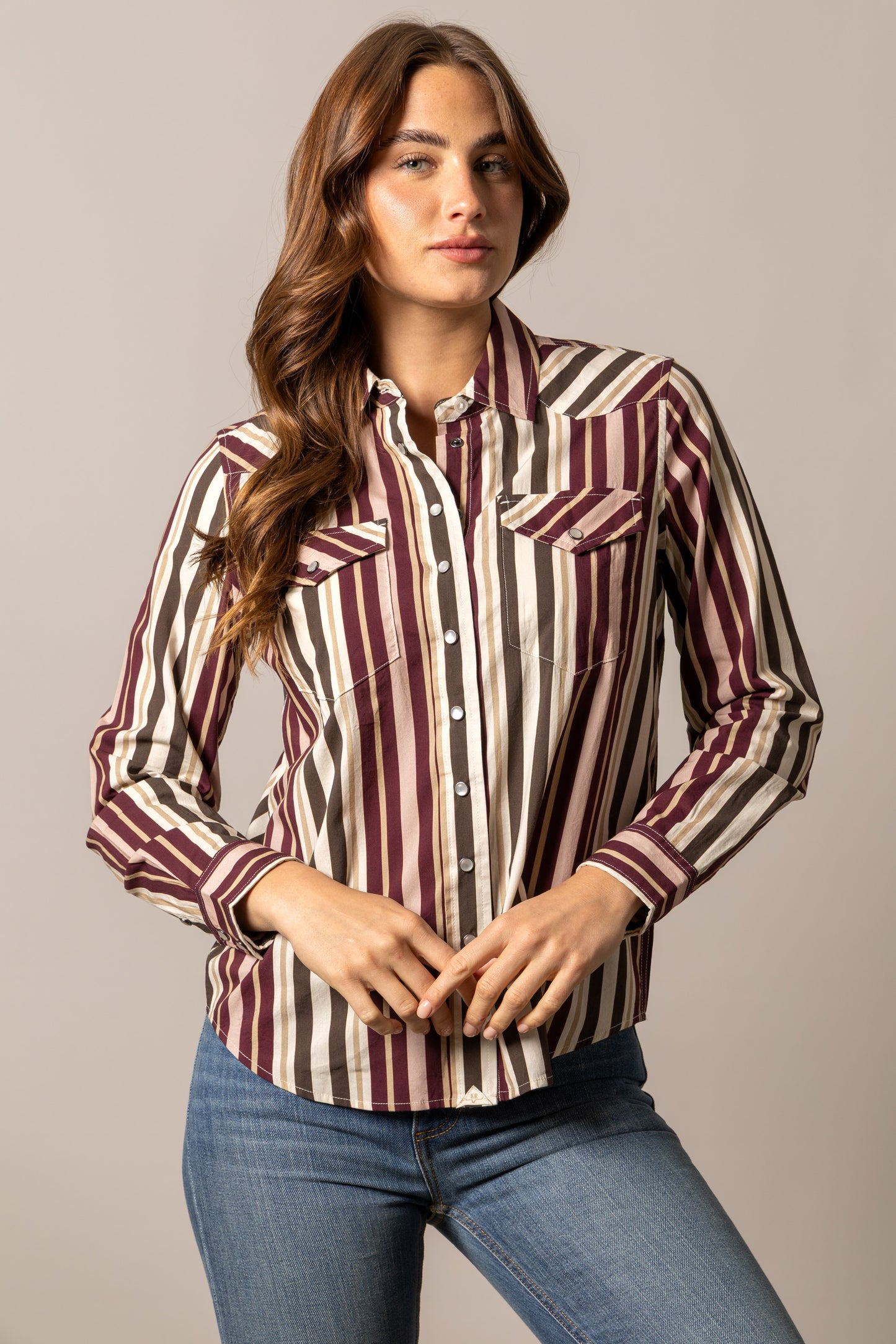 Kimes Ranch Women's Maroon Stripe Kai Western Shirt