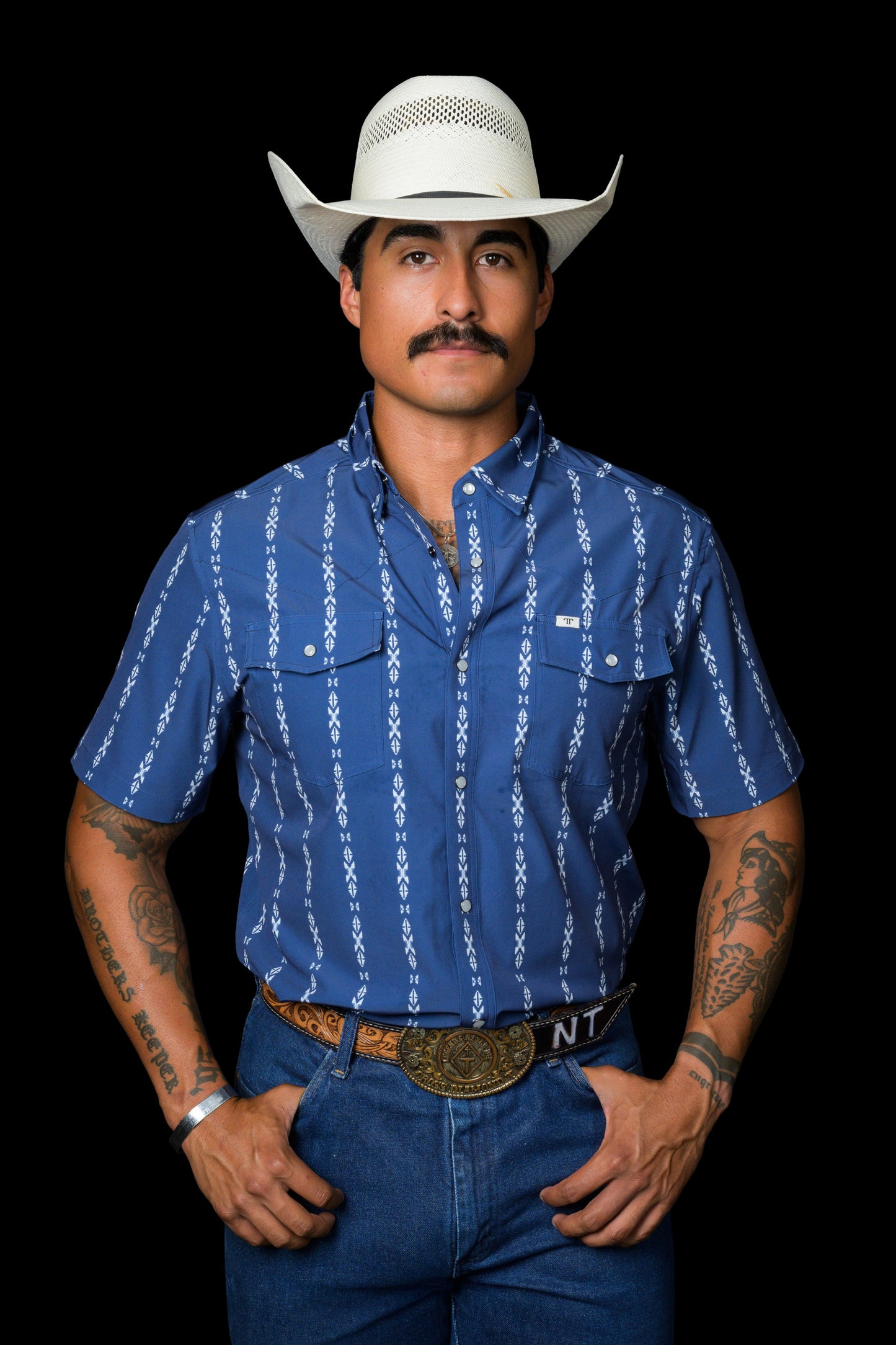 Ferrell Men's The Maverick Blue Short Sleeve Western Shirt
