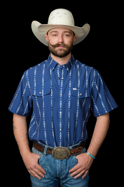 Ferrell Men's The Maverick Blue Short Sleeve Western Shirt