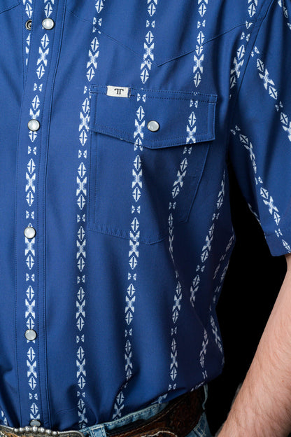 Ferrell Men's The Maverick Blue Short Sleeve Western Shirt