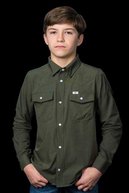 Ferrell Boy's Core Olive Green Western Shirt