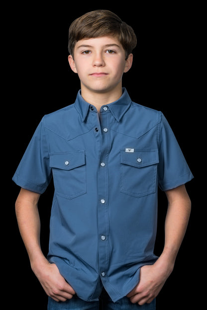 Ferrell Boy's Core Blue Short Sleeve Western Shirt