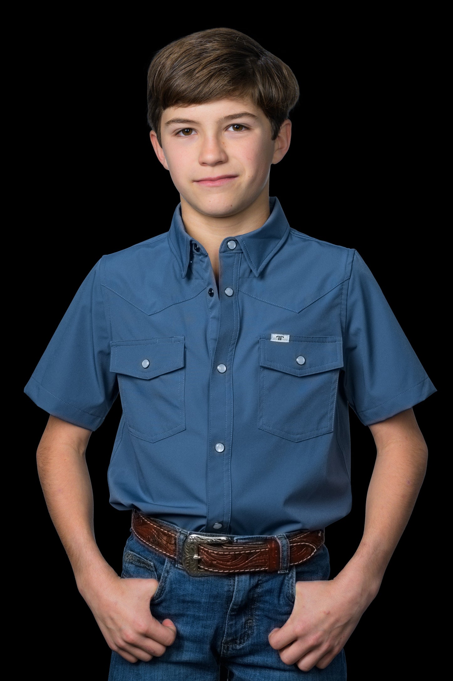 Ferrell Boy's Core Blue Short Sleeve Western Shirt
