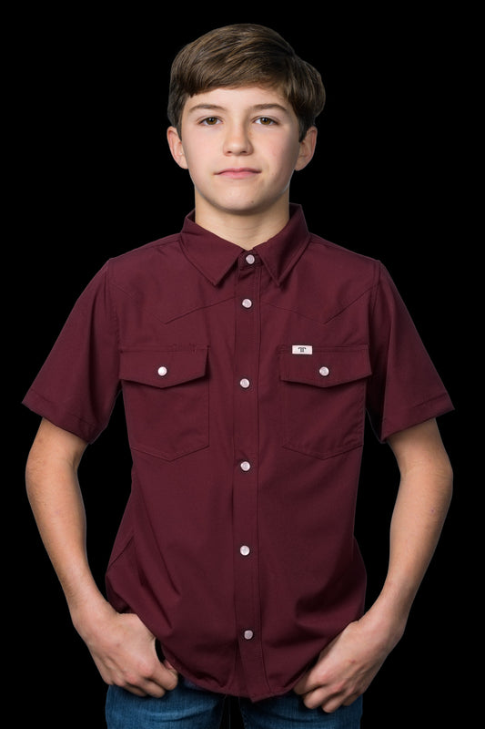 Ferrell Boy's Core Maroon Short Sleeve Western Shirt