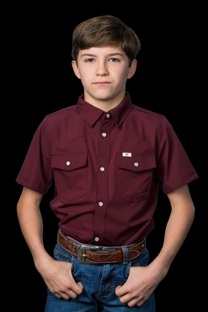 Ferrell Boy's Core Maroon Short Sleeve Western Shirt