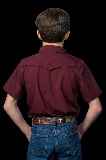 Ferrell Boy's Core Maroon Short Sleeve Western Shirt
