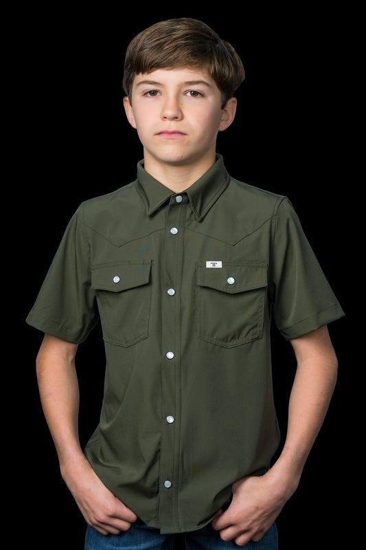 Ferrell Boy's Core Olive Green Short Sleeve Western Shirt