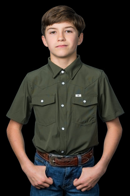 Ferrell Boy's Core Olive Green Short Sleeve Western Shirt