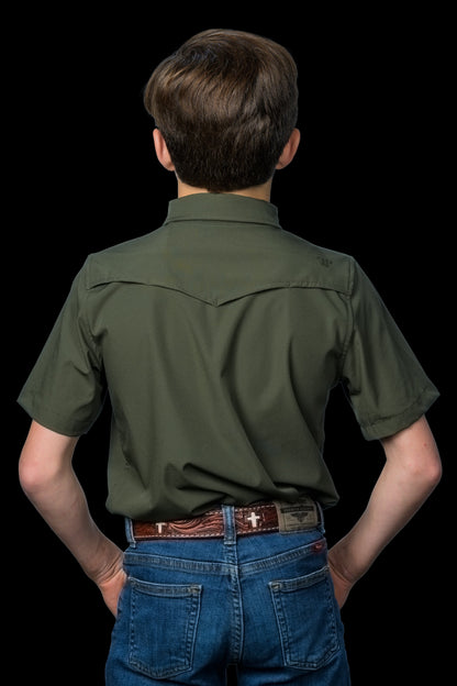 Ferrell Boy's Core Olive Green Short Sleeve Western Shirt