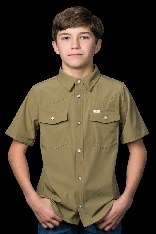 Ferrell Boy's Core Khaki Short Sleeve Western Shirt