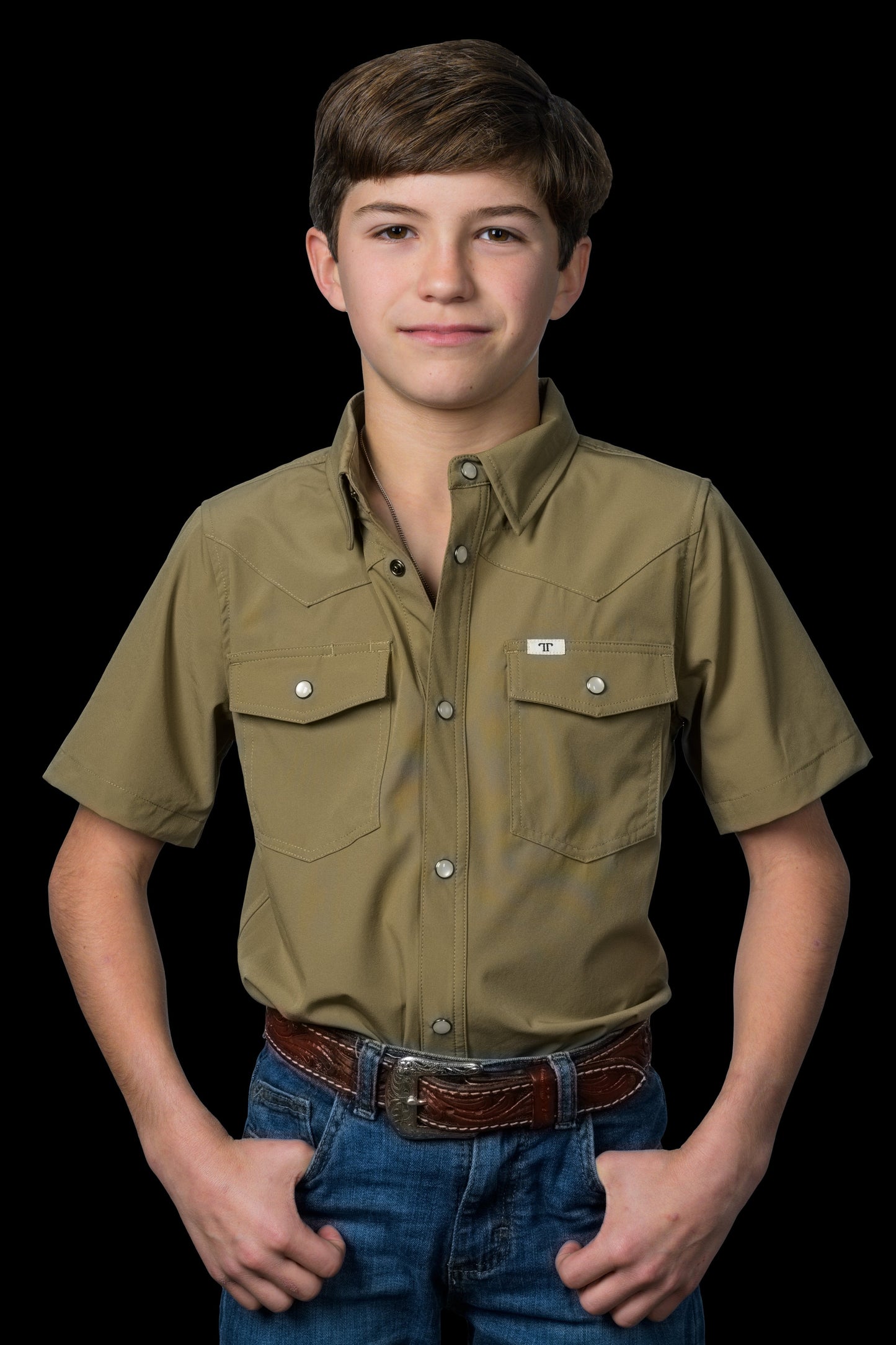 Ferrell Boy's Core Khaki Short Sleeve Western Shirt