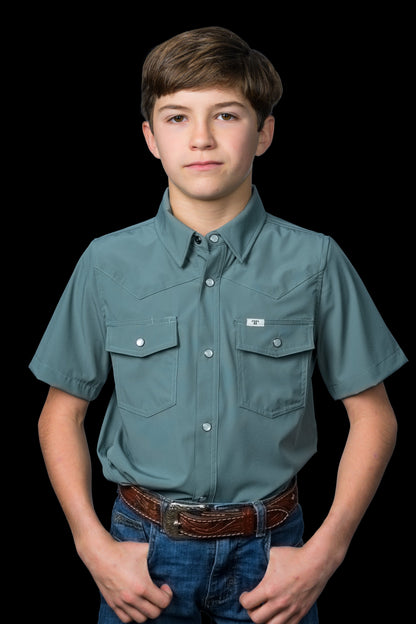 Ferrell Boy's Core Aqua Short Sleeve Western Shirt