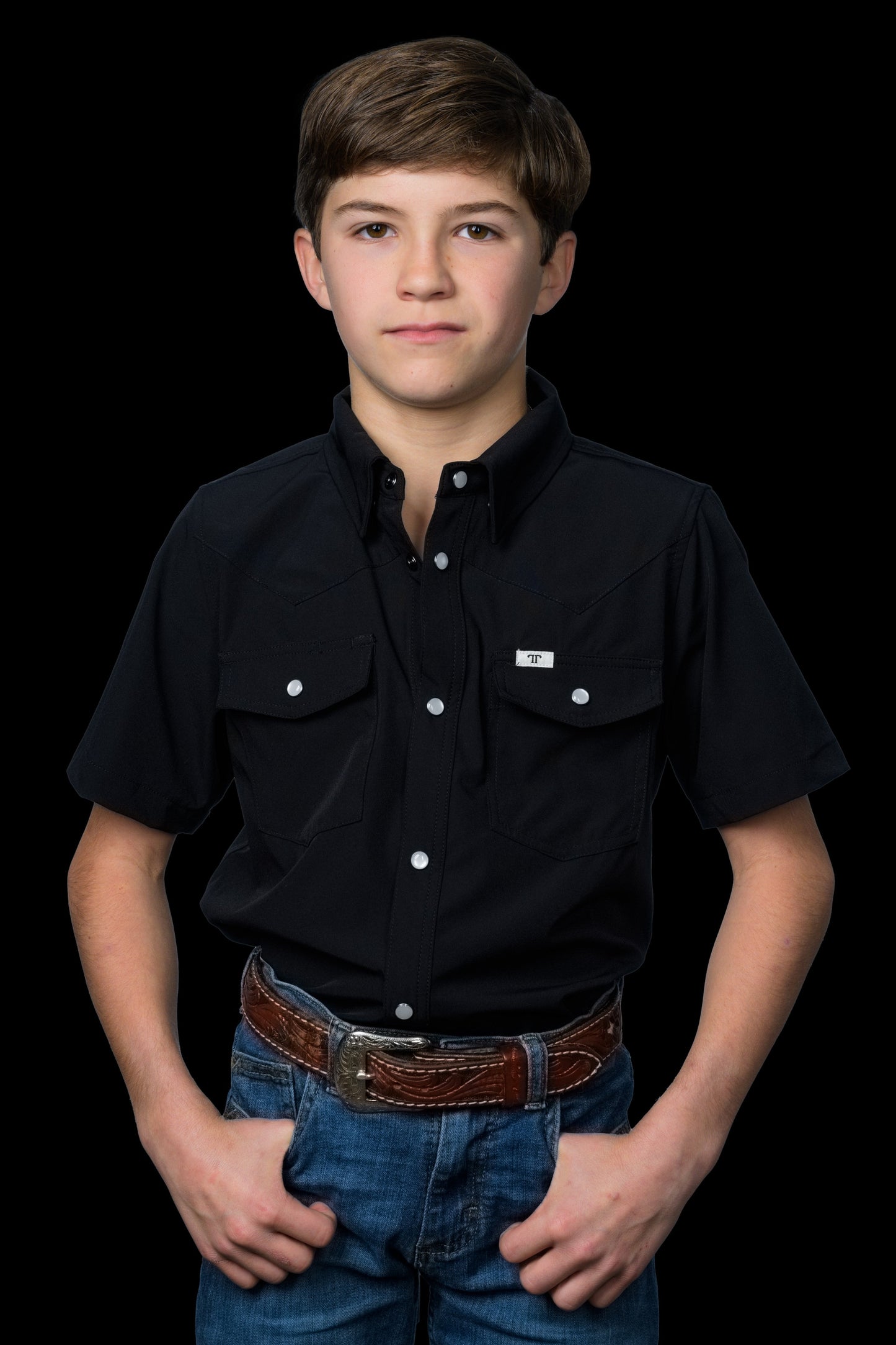 Ferrell Boy's Core Black Short Sleeve Western Shirt