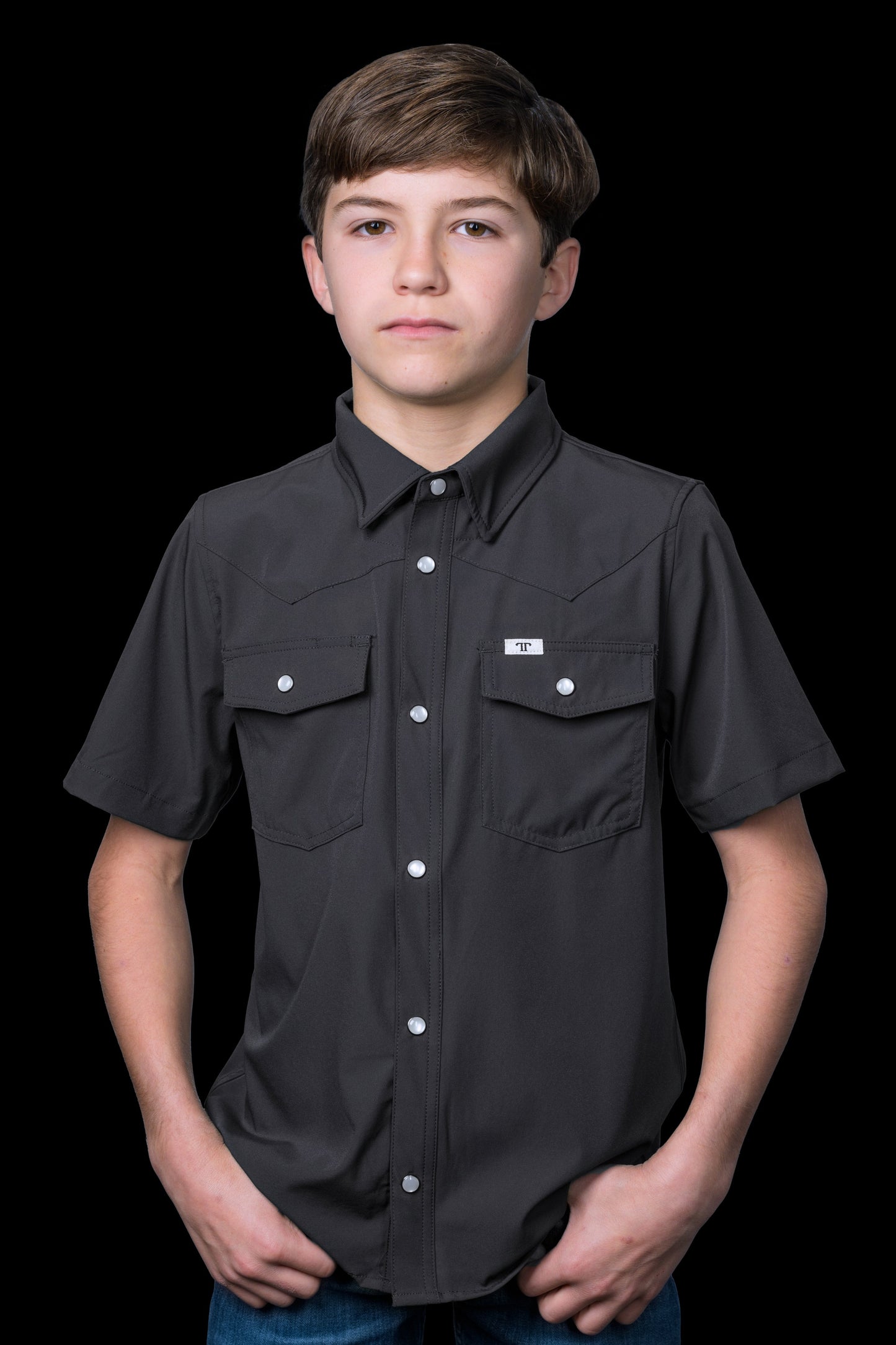 Ferrell Boy's Core Grey Short Sleeve Western Shirt