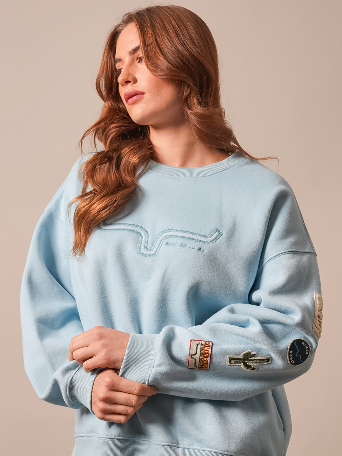 Kimes Ranch Women's Faded Denim Saguaro Patch Pullover