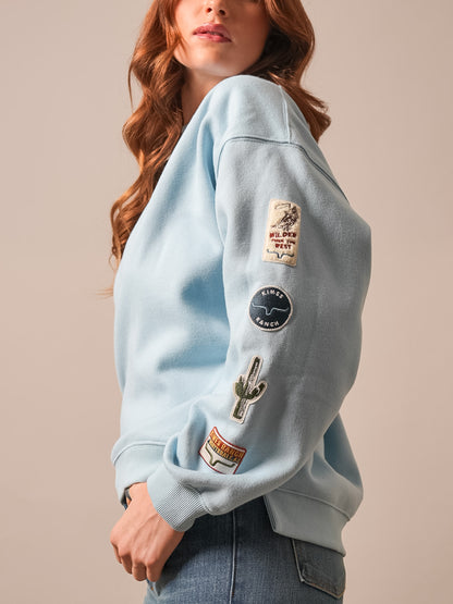 Kimes Ranch Women's Faded Denim Saguaro Patch Pullover