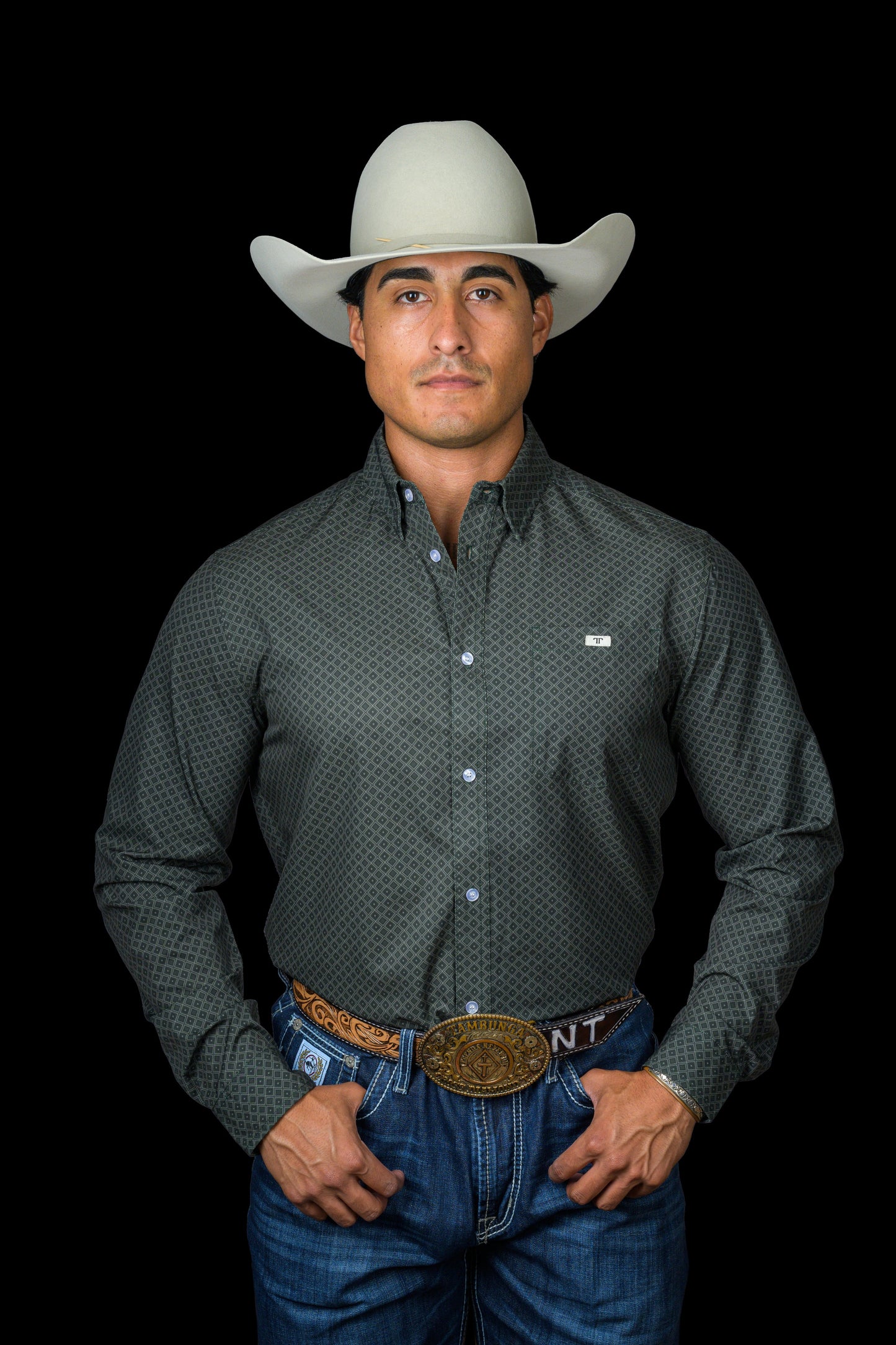 Ferrell Men's The Buddy Green Print Western Shirt